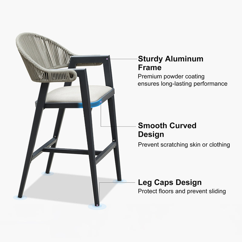 PURPLE LEAF Outdoor Bar Stool Counter Stools Rattan Bar Chair with Back Aluminum Modern Barstools for Patio Garden Kitchen