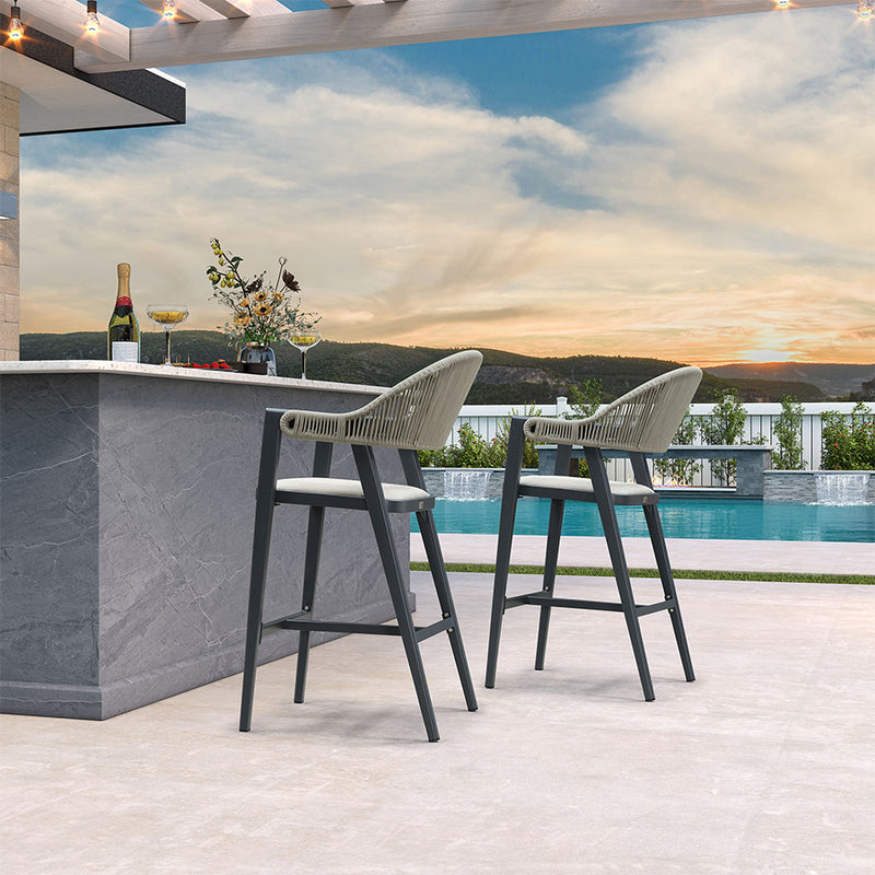 PURPLE LEAF Outdoor Bar Stool Counter Stools Rattan Bar Chair with Back Aluminum Modern Barstools for Patio Garden Kitchen