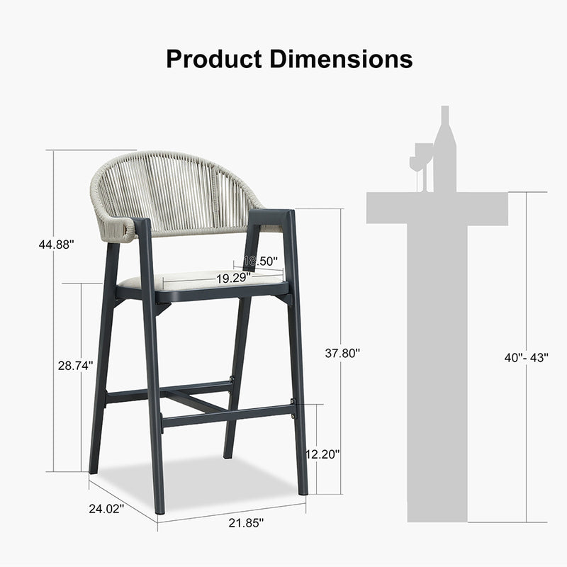 PURPLE LEAF Outdoor Bar Stool Counter Stools Rattan Bar Chair with Back Aluminum Modern Barstools for Patio Garden Kitchen