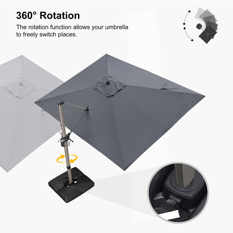 PURPLE LEAF Deluxe Aluminum Outdoor Patio Umbrella Multifunctional Adjustment: The patio umbrella can be easily rotated 360° horizontally with the foot pedal design. With the aluminum handle and 5 height-adjustable tilt operating system, you can easily change the height and angle of the canopy to provide more protection from the sun.