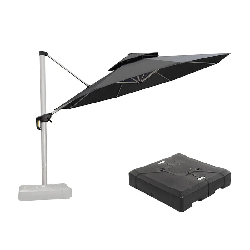 PURPLE LEAF Large Round Patio Cantilever Umbrella With Base for Deck, Pool, Backyard