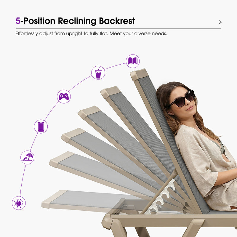 PURPLE LEAF Outdoor Chaise Lounge Chair Pool Lounge Chair with Champag