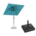 PURPLE LEAF teal square patio umbrella with crank and tilt mechanism and base.