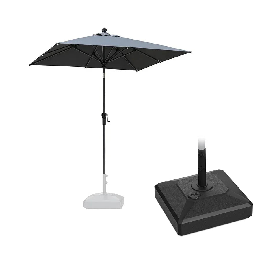 crank patio table umbrella Crank & Tilt Square Patio Umbrella with Base for Garden or Porch 6.5‘ X 6.5' / Light Grey
