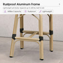 PURPLE LEAF Patio French Counter Stool Set of 2 Outdoor Backrest Barstools Aluminum Frame Woven Rattan for Indoor Kitchen Garden Balcony Restaurant