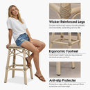 PURPLE LEAF Outdoor Bar Stools Set of 2 Rattan Patio Tall Bar Chairs Aluminum Frame with Back Barstools for Kitchen Garden Backyard Bistros Restaurant