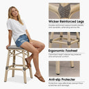 PURPLE LEAF Outdoor Bar Stools Set of 2 Rattan Patio Tall Bar Chairs Aluminum Frame with Back Barstools for Kitchen Garden Backyard Bistros Restaurant