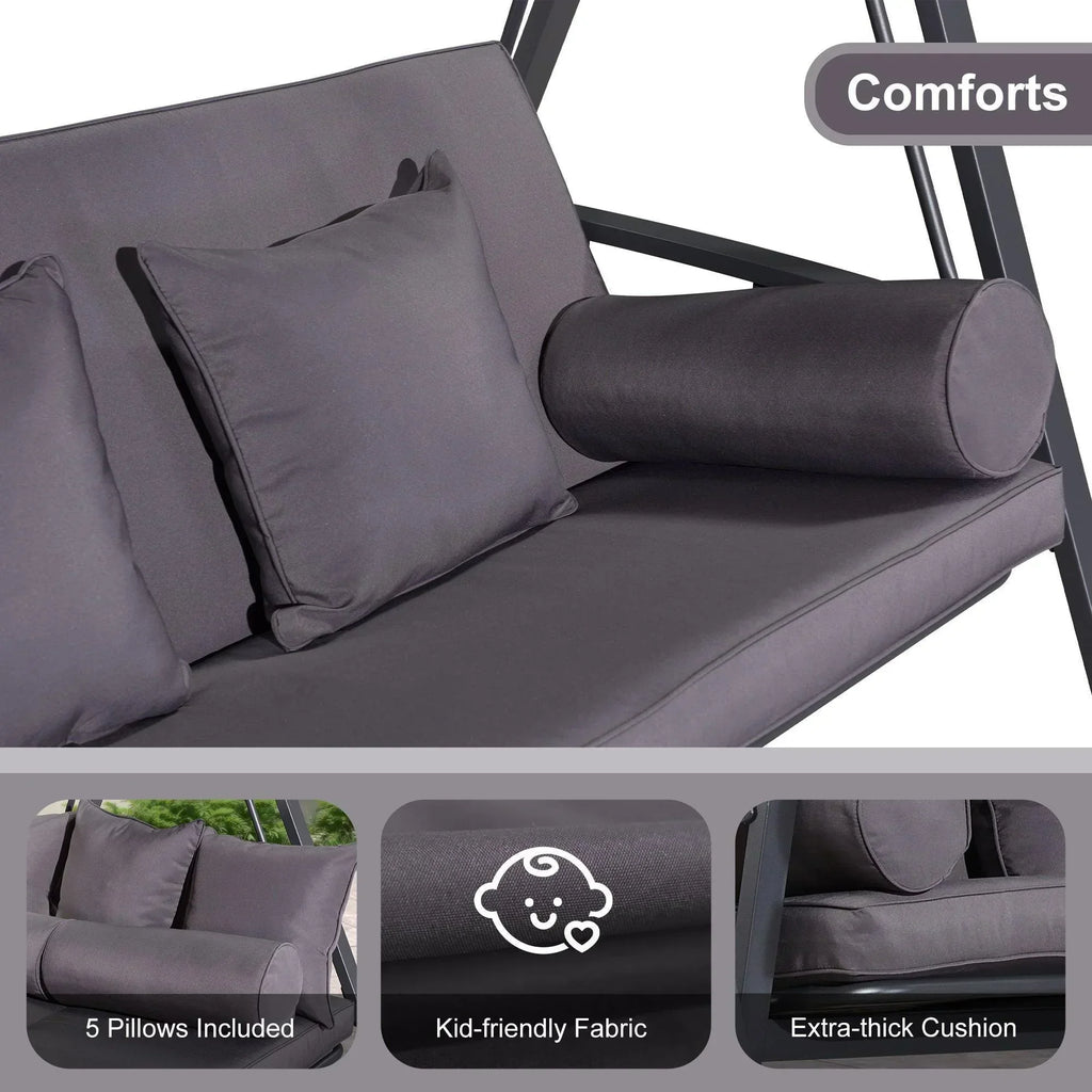 3-Seat Porch Swing Bed | Adjustable Backrest