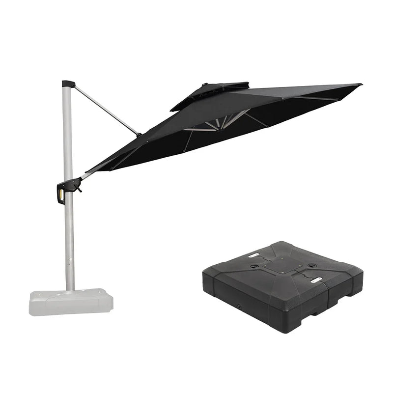 PURPLE LEAF Large Round Patio Cantilever Umbrella With Base for Deck, Pool, Backyard