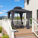 PURPLE LEAF Grey Hardtop Gazebo with Heavy Duty Galvanized Steel Double Roof with Reinforcement Support Rod