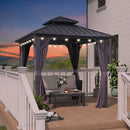 PURPLE LEAF Grey Hardtop Gazebo with Heavy Duty Galvanized Steel Double Roof with String Lights