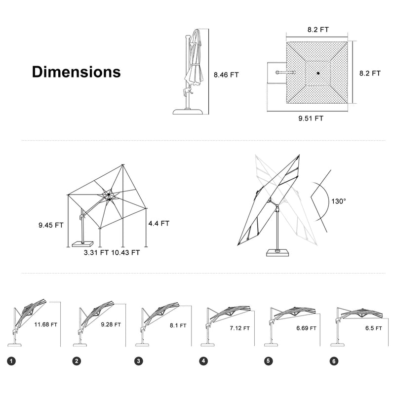 PURPLE LEAF UV Resistant Left-right Tilting Patio Umbrella Swivel Outdoor Umbrella