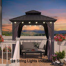 PURPLE LEAF Grey Hardtop Gazebo with Heavy Duty Galvanized Steel Double Roof with String Lights