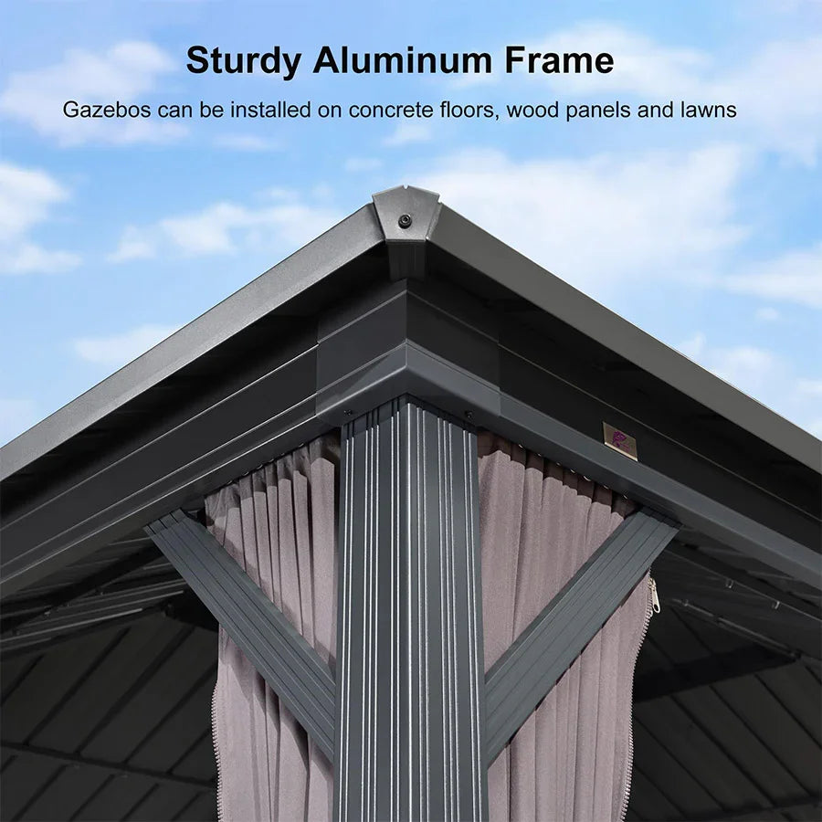 Grey Hardtop Gazebo | Galvanized Double Roof & Lights