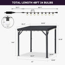 PURPLE LEAF  Outdoor Wall Mounted Hardtop Gazebo Metal Roof Patio Cover with Drainage System Outdoor Living Shelter for Backyard Lounge with Lights-milky