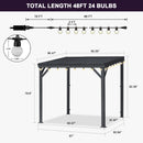 PURPLE LEAF  Outdoor Wall Mounted Hardtop Gazebo Metal Roof Patio Cover with Drainage System Outdoor Living Shelter for Backyard Lounge with Lights-clear