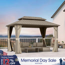 PURPLE LEAF Deck Gazebo Champagne Hardtop Metal Frame Double Roof with Curtains and Netting