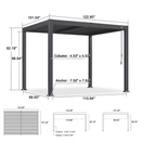 PURPLE LEAF Caesar Outdoor Louvered Pergola Patio Sun Shade Shelter with Adjustable Hardtop Patio Pergola Grey