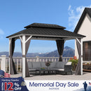 PURPLE LEAF Modern Gazebo Grey Hardtop Galvanized Steel Double Roof White Aluminum Poles with Curtains and Netting