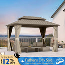 PURPLE LEAF Deck Gazebo Champagne Hardtop Metal Frame Double Roof with Curtains and Netting