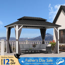 PURPLE LEAF Modern Gazebo Grey Hardtop Galvanized Steel Double Roof White Aluminum Poles with Curtains and Netting
