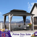 PURPLE LEAF Modern Gazebo Grey Hardtop Galvanized Steel Double Roof White Aluminum Poles with Curtains and Netting