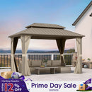 PURPLE LEAF Deck Gazebo Champagne Hardtop Metal Frame Double Roof with Curtains and Netting