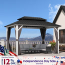 PURPLE LEAF Modern Gazebo Grey Hardtop Galvanized Steel Double Roof White Aluminum Poles with Curtains and Netting