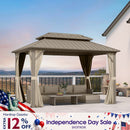 PURPLE LEAF Deck Gazebo Champagne Hardtop Metal Frame Double Roof with Curtains and Netting