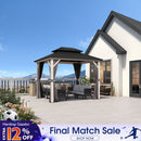 PURPLE LEAF Modern Gazebo Grey Hardtop Galvanized Steel Double Roof White Aluminum Poles with Curtains and Netting