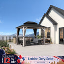 PURPLE LEAF Modern Gazebo Grey Hardtop Galvanized Steel Double Roof White Aluminum Poles with Curtains and Netting