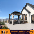 PURPLE LEAF Modern Gazebo Grey Hardtop Galvanized Steel Double Roof White Aluminum Poles with Curtains and Netting