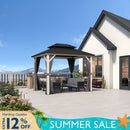 PURPLE LEAF Modern Gazebo Grey Hardtop Galvanized Steel Double Roof White Aluminum Poles with Curtains and Netting
