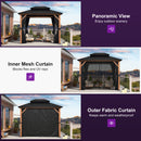 PURPLE LEAF Metal Gazebo Double Roof Wood Grain Aluminum Frame with Curtains and Netting with Lights-milky