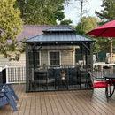 PURPLE LEAF Grey Hardtop Gazebo with Heavy Duty Galvanized Steel Double Roof with Netting and Curtains