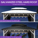 PURPLE LEAF Modern Gazebo Grey Hardtop Galvanized Steel Double Roof White Aluminum Poles with Curtains and Netting with Lights-clear