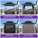 PURPLE LEAF Modern Gazebo Grey Hardtop Galvanized Steel Double Roof White Aluminum Poles with Curtains and Netting