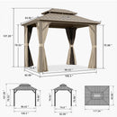 PURPLE LEAF Deck Gazebo Champagne Hardtop Metal Frame Double Roof with Curtains and Netting