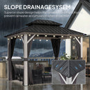 PURPLE LEAF Modern Gazebo Grey Hardtop Galvanized Steel Double Roof White Aluminum Poles with Curtains and Netting with Lights-clear