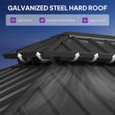 PURPLE LEAF Modern Gazebo Grey Hardtop Galvanized Steel Double Roof White Aluminum Poles with Curtains and Netting with Lights-clear