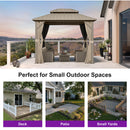 PURPLE LEAF Deck Gazebo Champagne Hardtop Metal Frame Double Roof with Curtains and Netting