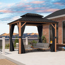 PURPLE LEAF Metal Gazebo Double Roof Wood Grain Aluminum Frame with Curtains and Netting