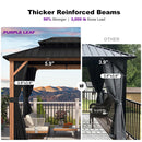 PURPLE LEAF Metal Gazebo Double Roof Wood Grain Aluminum Frame with Curtains and Netting with Lights-milky