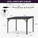 PURPLE LEAF  Outdoor Wall Mounted Hardtop Gazebo Metal Roof Patio Cover with Drainage System Outdoor Living Shelter for Backyard Lounge with Lights-clear