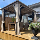 PURPLE LEAF Deck Gazebo Champagne Hardtop Metal Frame Double Roof with Curtains and Netting with Lights-clear