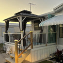 PURPLE LEAF Modern Gazebo Grey Hardtop Galvanized Steel Double Roof White Aluminum Poles with Curtains and Netting