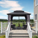 PURPLE LEAF Grey Hardtop Gazebo with Heavy Duty Galvanized Steel Double Roof with Reinforcement Support Rod
