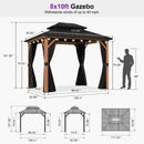 PURPLE LEAF Metal Gazebo Double Roof Wood Grain Aluminum Frame with Curtains and Netting with Lights-clear