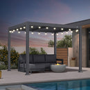 PURPLE LEAF Caesar Louvered Pergola with Milky String Lights Patio Aluminum Pergola with Independent Adjustable Rainproof Roof Hardtop Pergola for Outdoor Deck Garden Yard