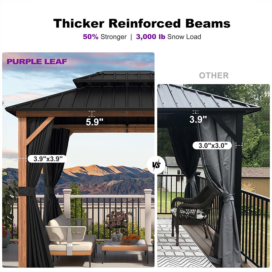Double-Roof Metal Gazebo | Wood-Grain Aluminum Frame